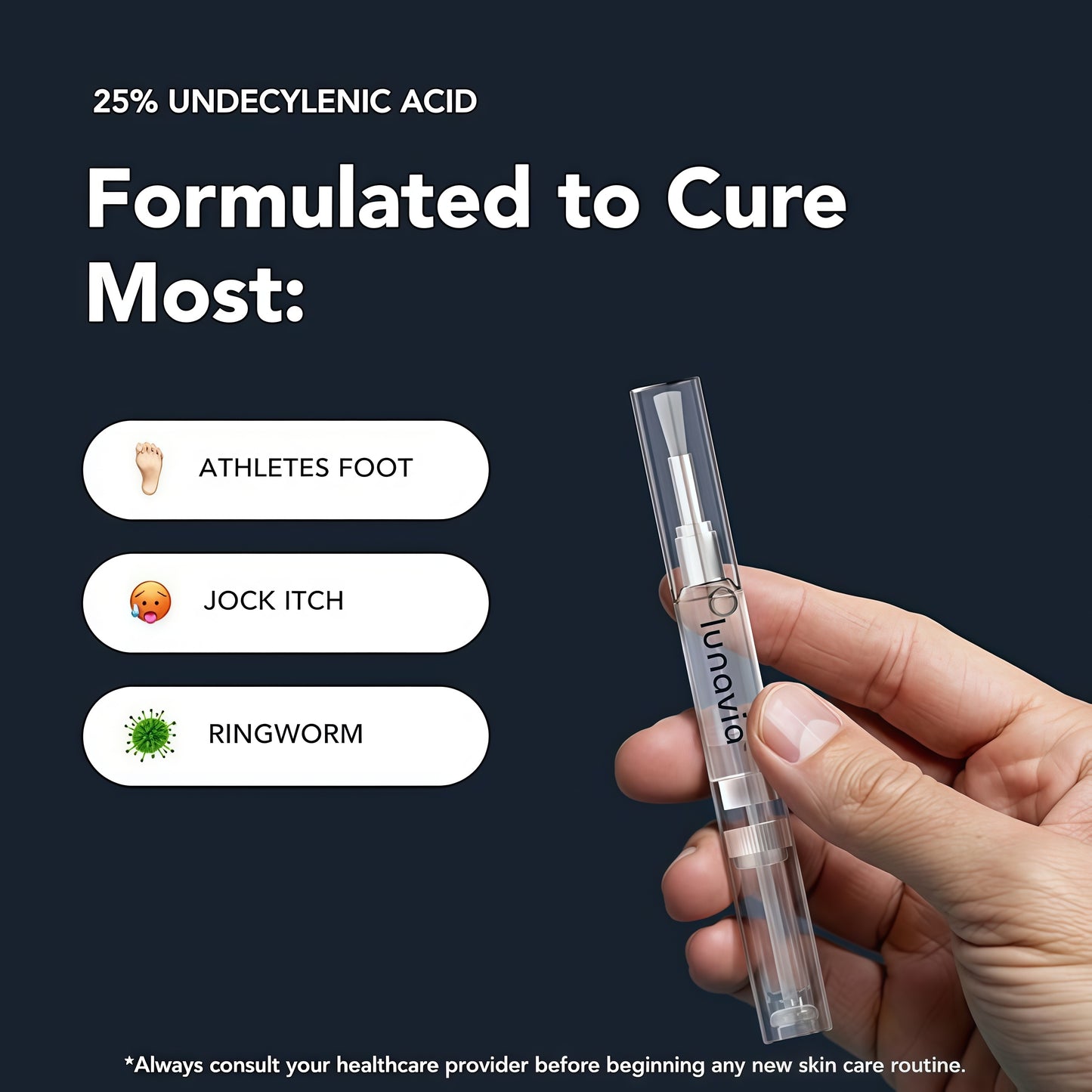 Lunavia Antifungal Pen – Cures Most Athlete’s Foot, Jock Itch, and Ringworm - 25% Undecylenic Acid with added Tea Tree, Jojoba, Clove Bud Oils & Aloe - 1 Pack Twist Pen (3ML Volume)