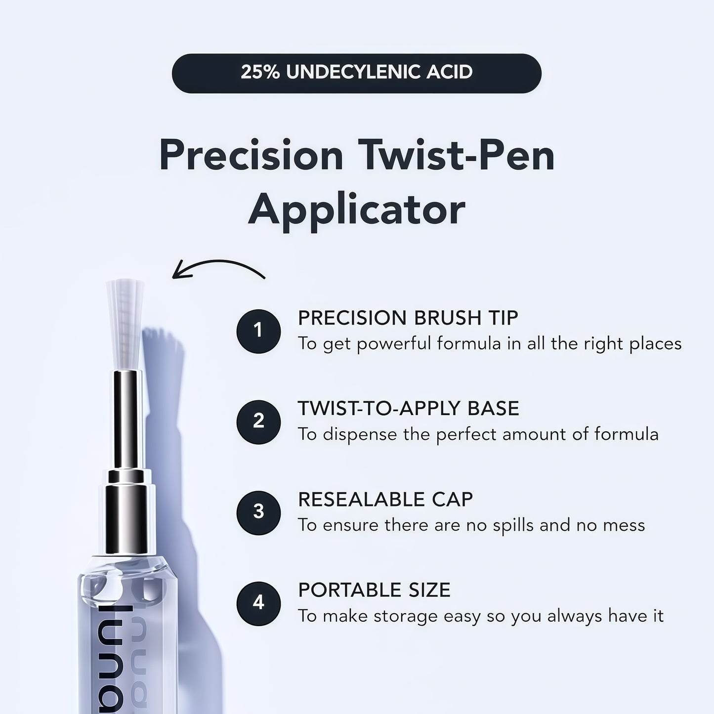 Lunavia Antifungal Pen – Cures Most Athlete’s Foot, Jock Itch, and Ringworm - 25% Undecylenic Acid with added Tea Tree, Jojoba, Clove Bud Oils & Aloe - 1 Pack Twist Pen (3ML Volume)